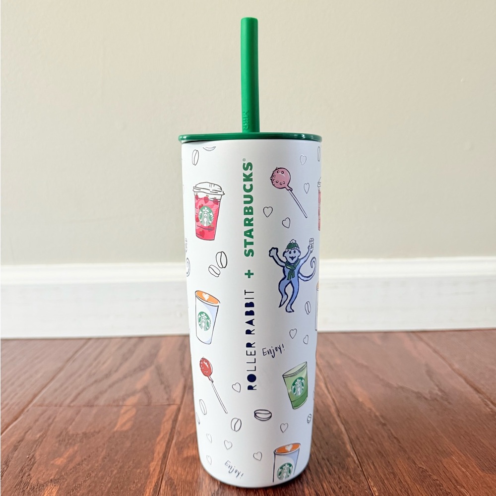 Starbucks Roller Rabbit White Tumbler with Green Straw